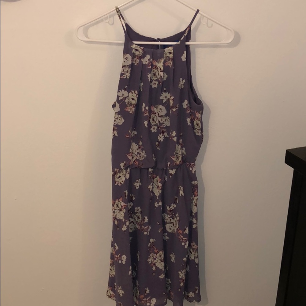 Francesca’s Blue Rain Chiffon Flower Pleat Dress